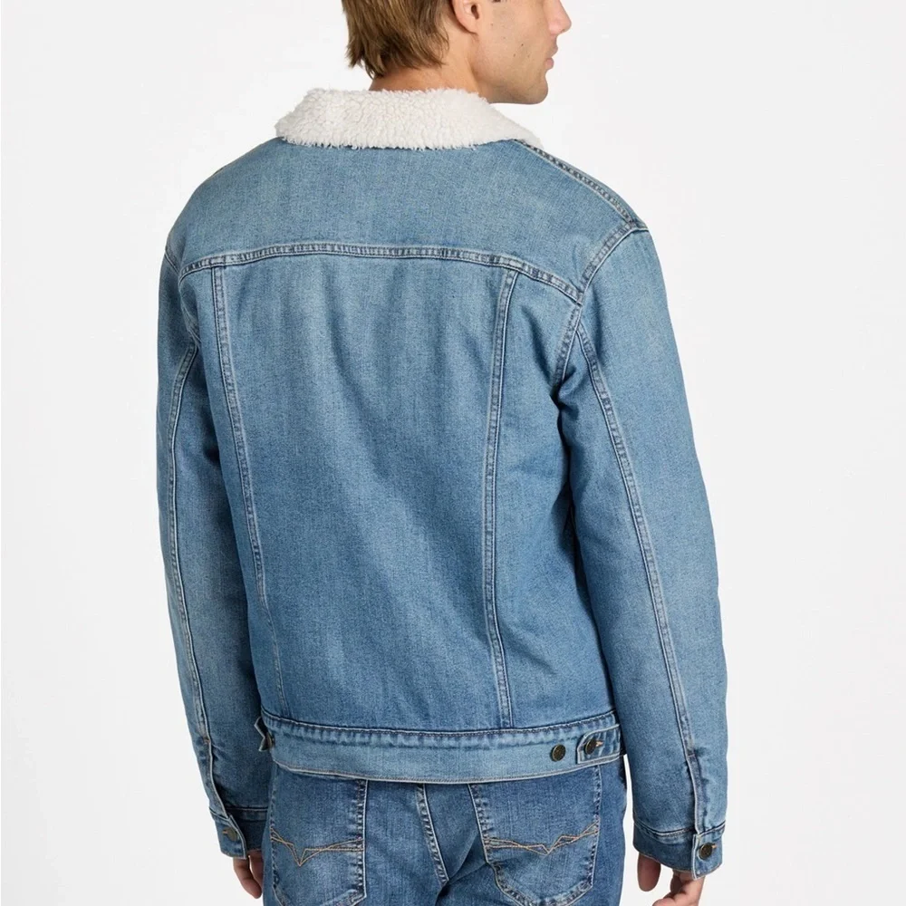 New Guess Denim Jacket with Sherpa Collar SZ XXL
